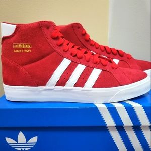 Adidas Originals Men's Basket Profi Hi-Top Sneakers, Red/White, Suede, Size 9
